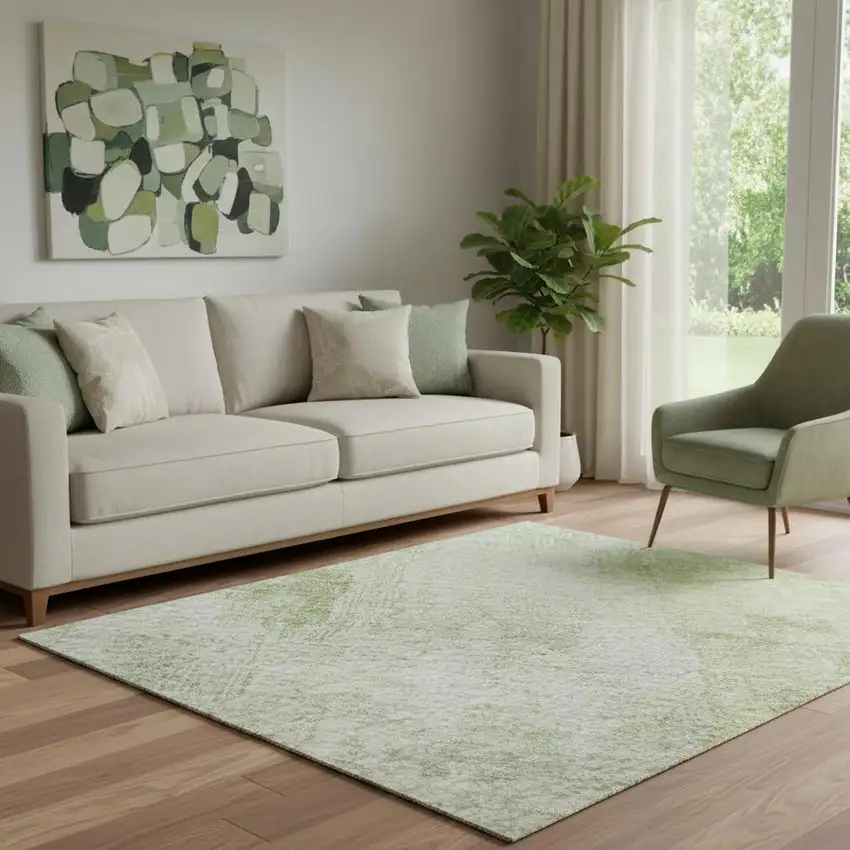 Sage Wheat And Ivory Abstract Washable Area Rug With UV Protection Photo 2