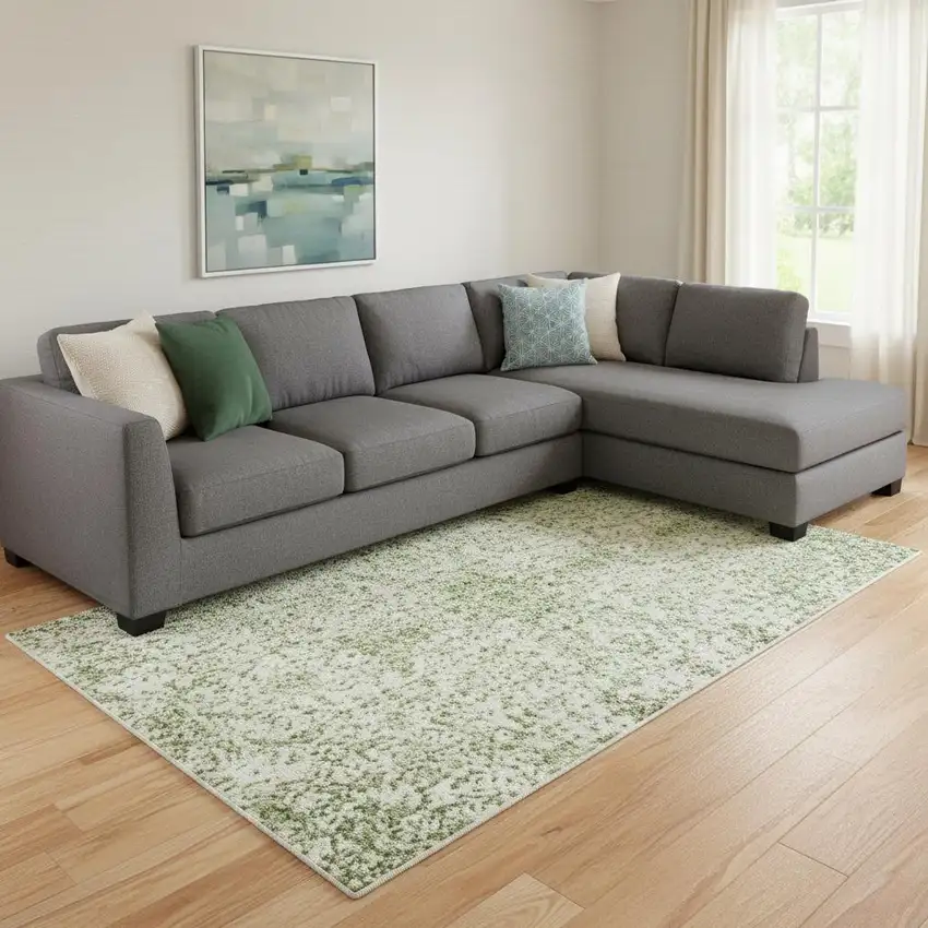 Sage Wheat And Ivory Abstract Washable Area Rug With UV Protection Photo 2