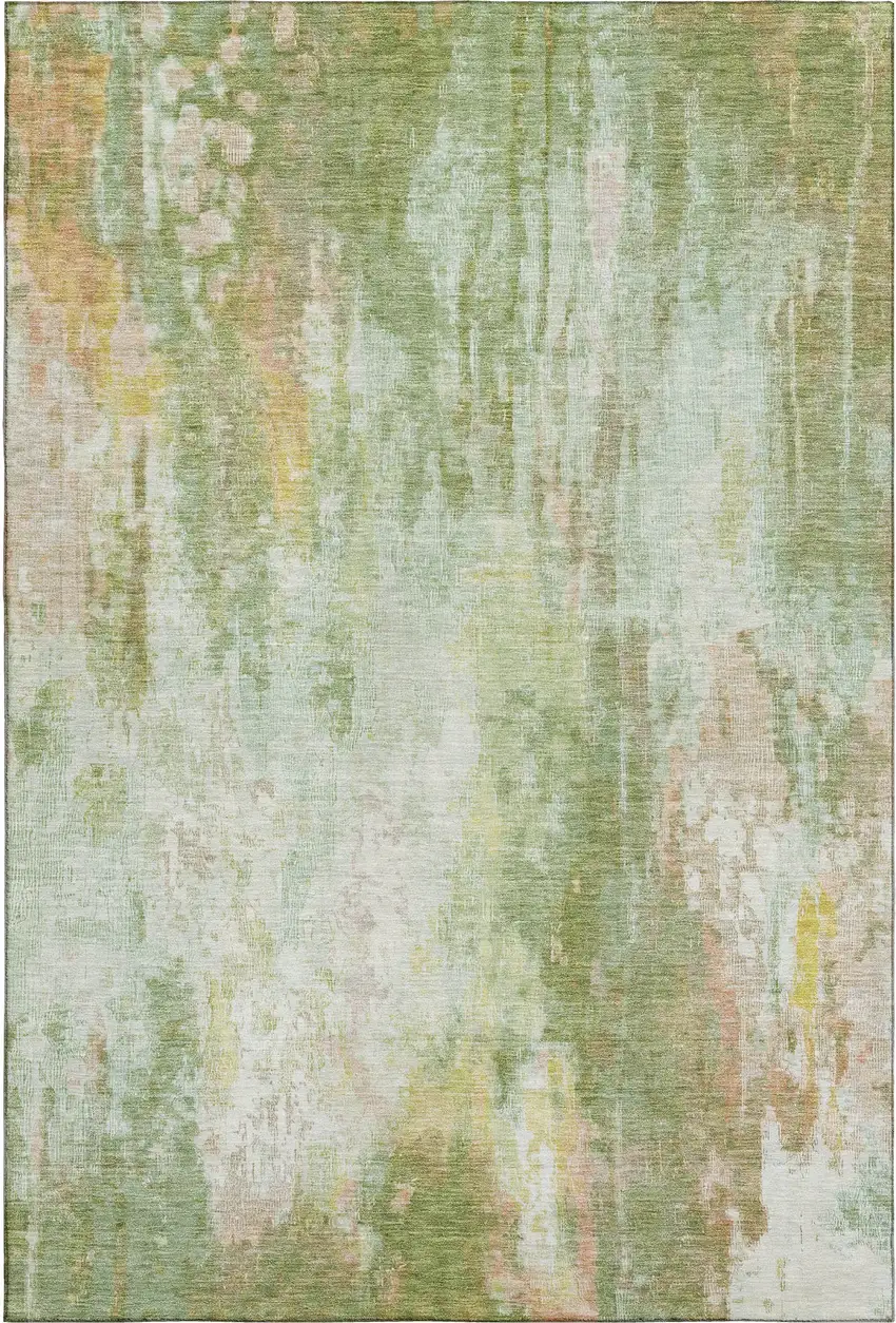 Sage Wheat And Ivory Abstract Washable Area Rug With UV Protection Photo 4