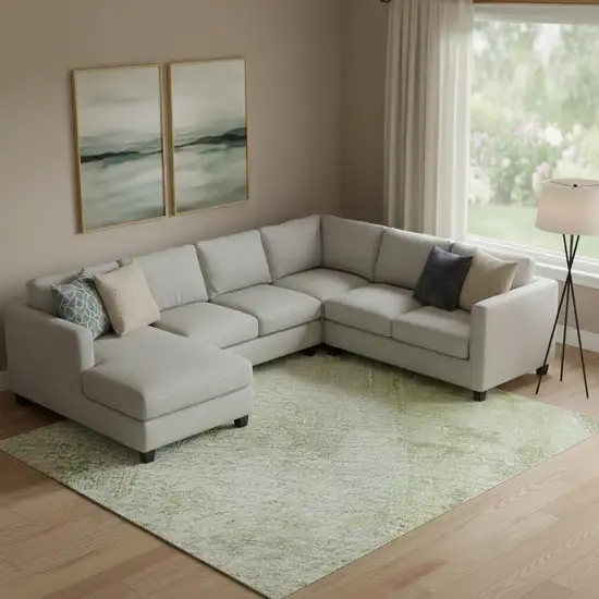 Sage Wheat And Ivory Abstract Washable Area Rug With UV Protection Photo 2