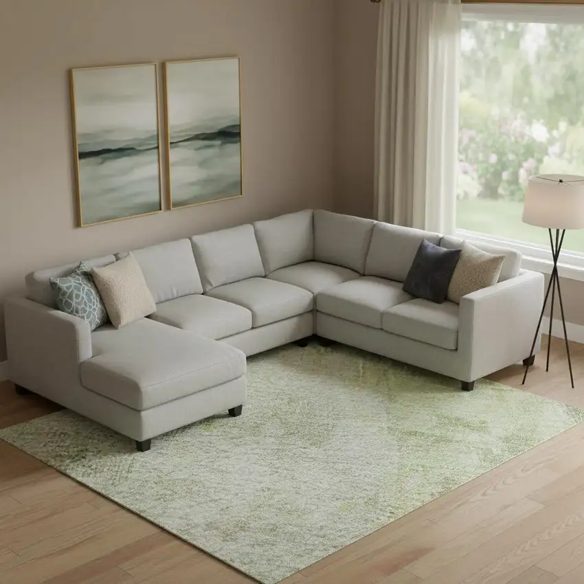 Sage Wheat And Ivory Abstract Washable Area Rug With UV Protection Photo 2