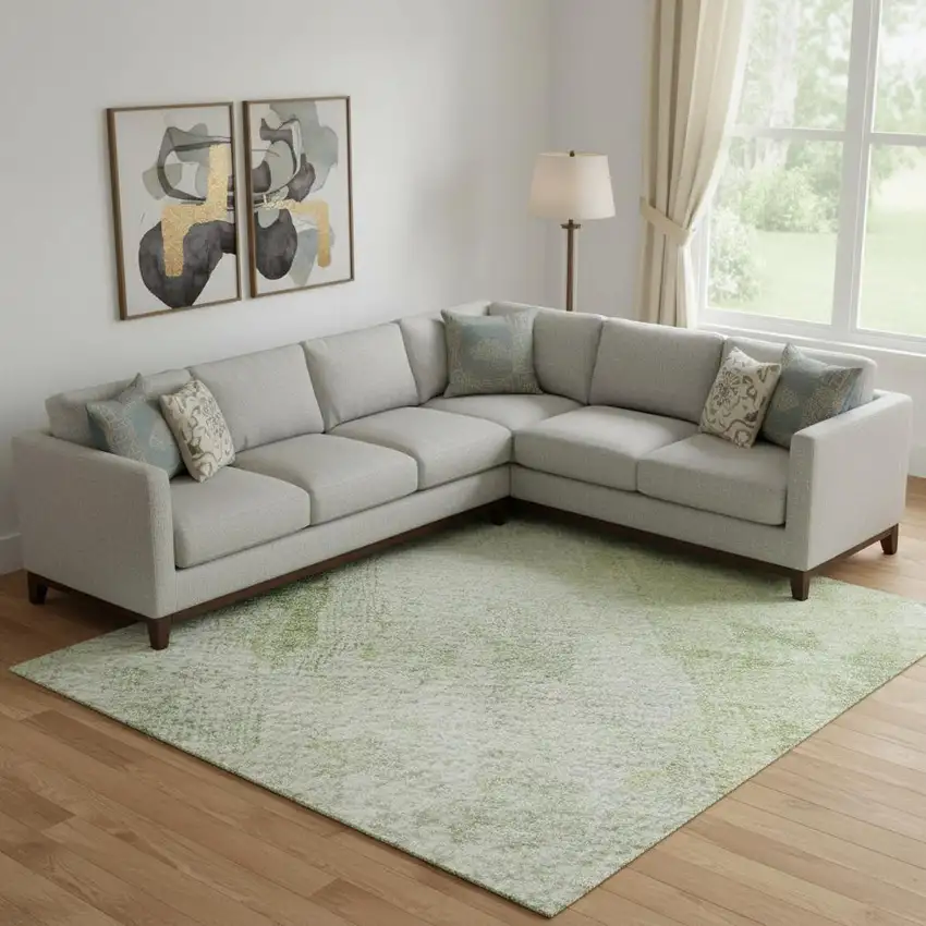 Sage Wheat And Ivory Abstract Washable Area Rug With UV Protection Photo 2