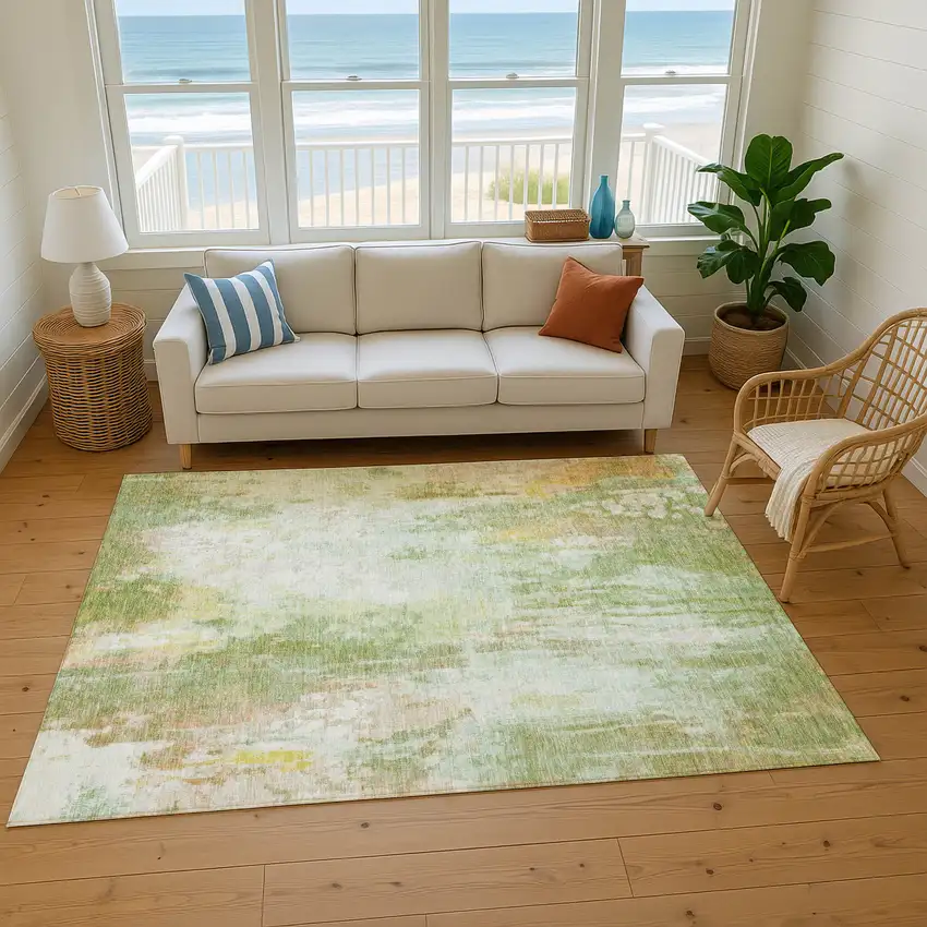 Sage Wheat And Ivory Abstract Washable Area Rug With UV Protection Photo 3