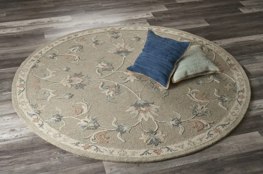 5' Gray Round Wool Hand Tufted Area Rug Photo 8