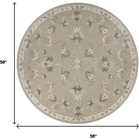 5' Gray Round Wool Hand Tufted Area Rug Photo 3
