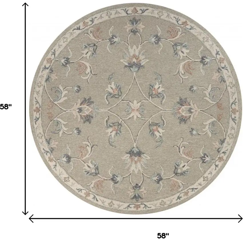 5' Gray Round Wool Hand Tufted Area Rug Photo 3