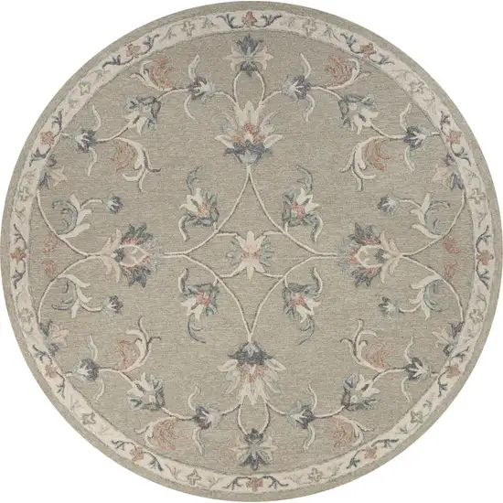 5' Gray Round Wool Hand Tufted Area Rug Photo 1