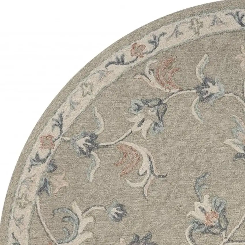 5' Gray Round Wool Hand Tufted Area Rug Photo 6
