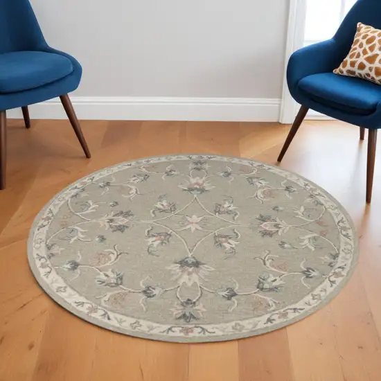 5' Gray Round Wool Hand Tufted Area Rug Photo 1
