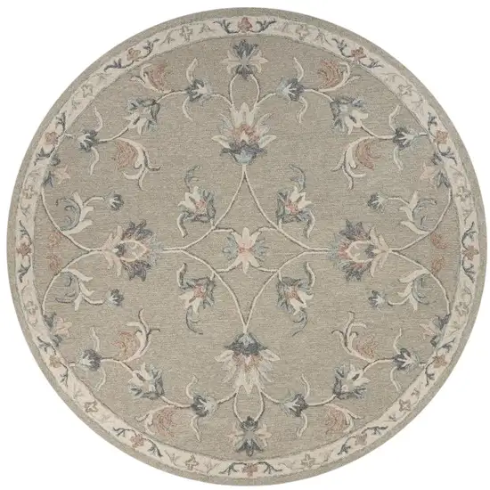 5' Gray Round Wool Hand Tufted Area Rug Photo 2