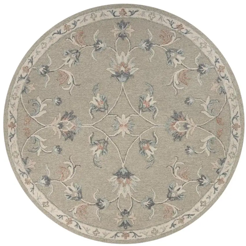 5' Gray Round Wool Hand Tufted Area Rug Photo 2