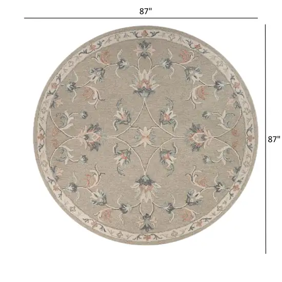 7' Gray Round Wool Hand Tufted Area Rug Photo 9
