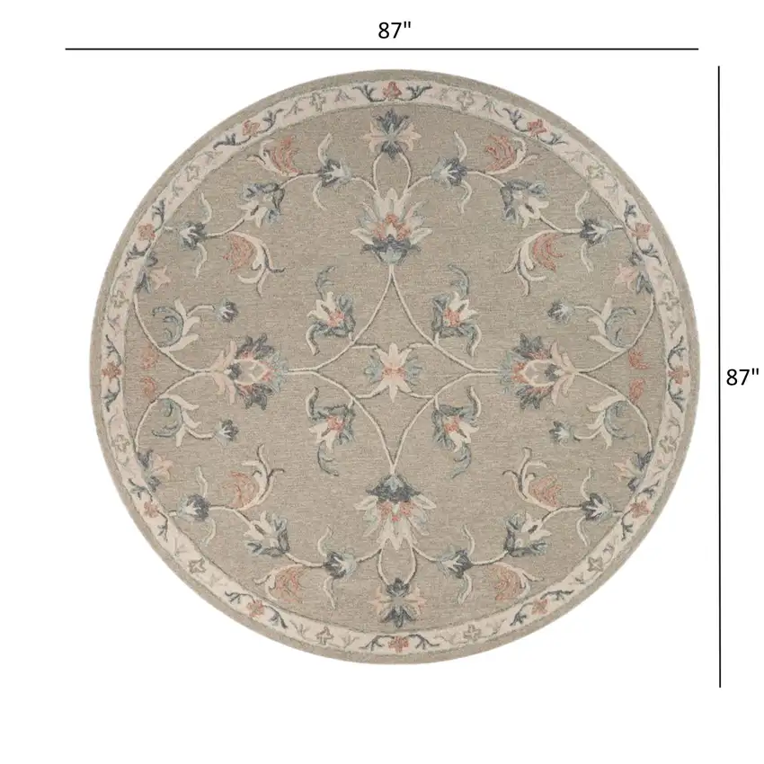 7' Gray Round Wool Hand Tufted Area Rug Photo 9