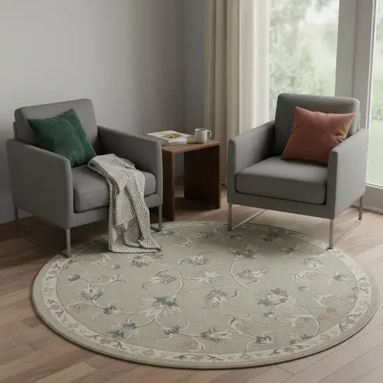 7' Gray Round Wool Hand Tufted Area Rug Photo 1