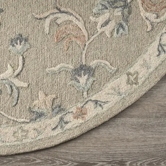 7' Gray Round Wool Hand Tufted Area Rug Photo 7