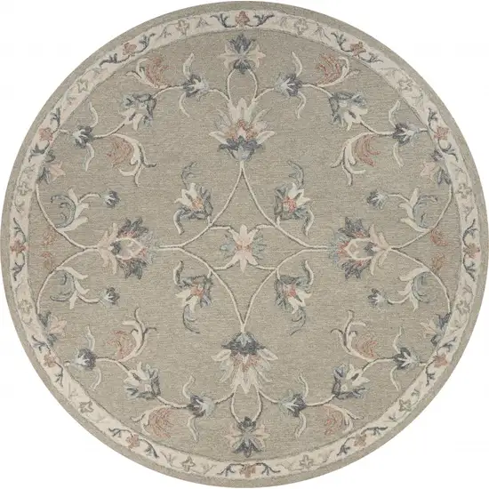 7' Gray Round Wool Hand Tufted Area Rug Photo 1