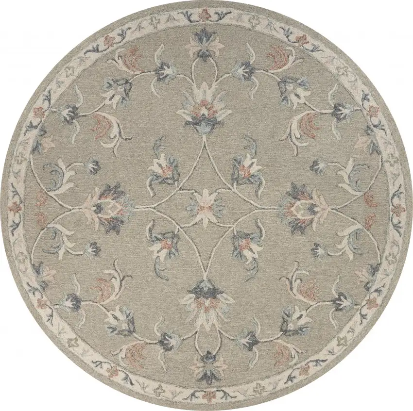 7' Gray Round Wool Hand Tufted Area Rug Photo 1