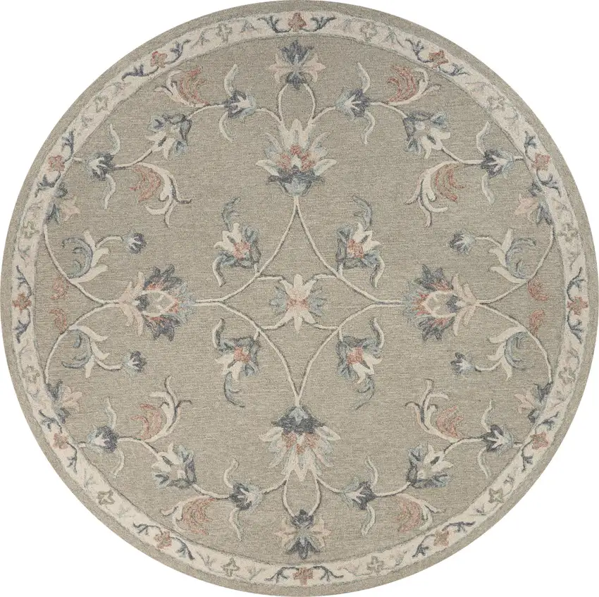 7' Gray Round Wool Hand Tufted Area Rug Photo 2