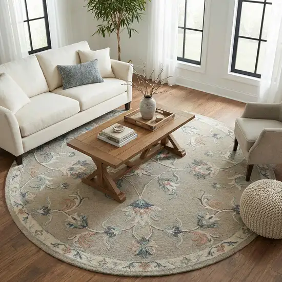 7' Gray Round Wool Hand Tufted Area Rug Photo 3