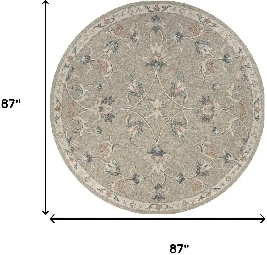 7' Gray Round Wool Hand Tufted Area Rug Photo 3