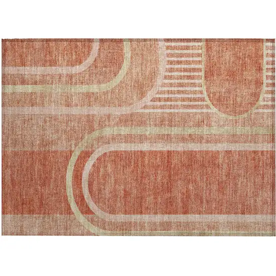 Salmon Abstract Washable Indoor Outdoor Area Rug Photo 2