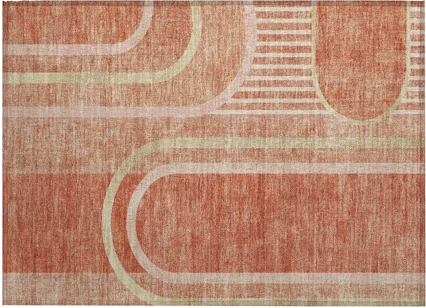 Salmon Abstract Washable Indoor Outdoor Area Rug Photo 2