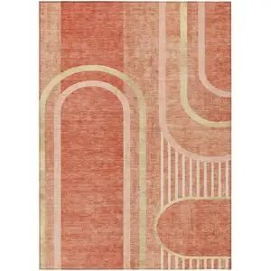 Photo of Salmon Abstract Washable Non Skid Indoor Outdoor Area Rug