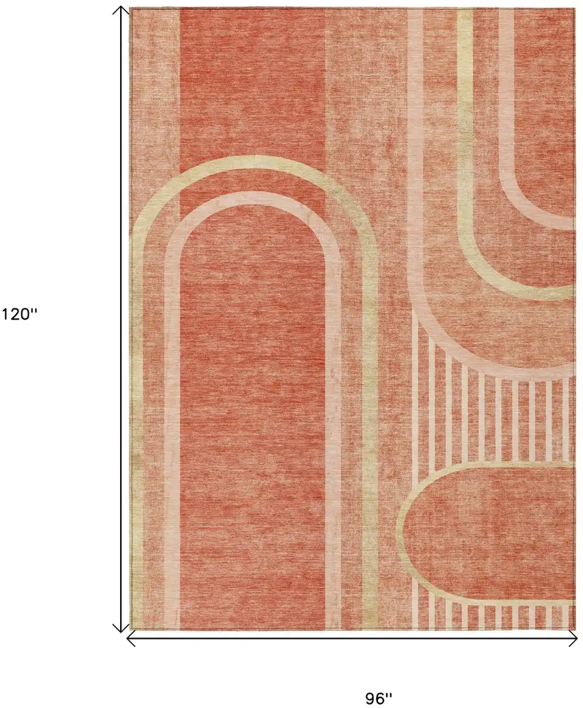 Salmon Abstract Washable Indoor Outdoor Area Rug Photo 3