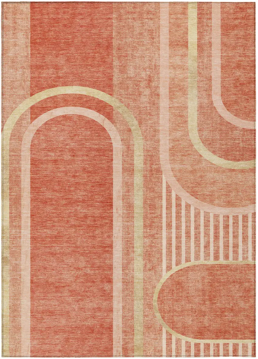 Salmon Abstract Washable Indoor Outdoor Area Rug Photo 2