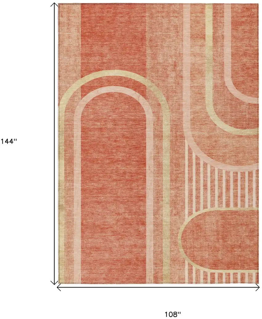 Salmon Abstract Washable Indoor Outdoor Area Rug Photo 3