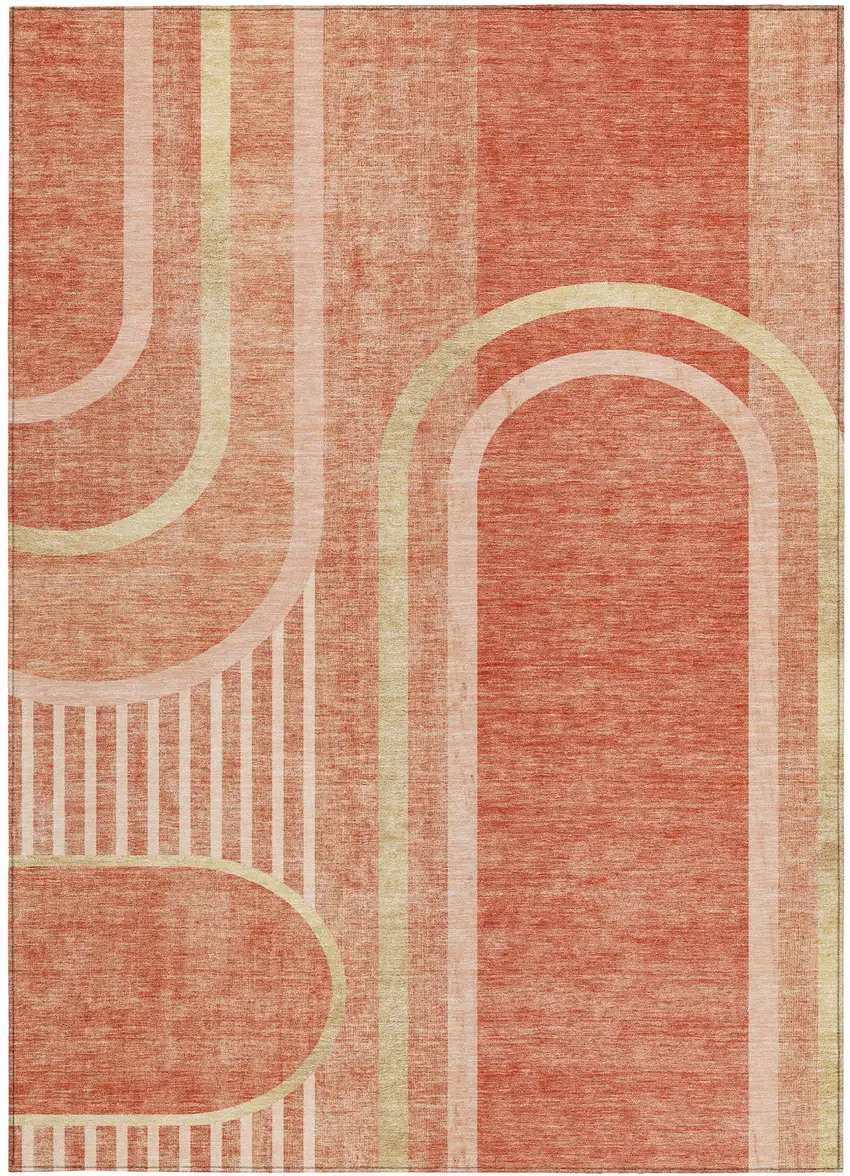 Salmon Abstract Washable Non Skid Indoor Outdoor Area Rug Photo 2