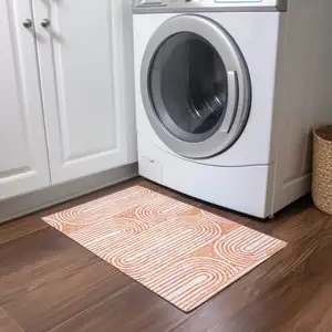 Photo of Salmon Abstract Washable Non Skid Indoor Outdoor Area Rug