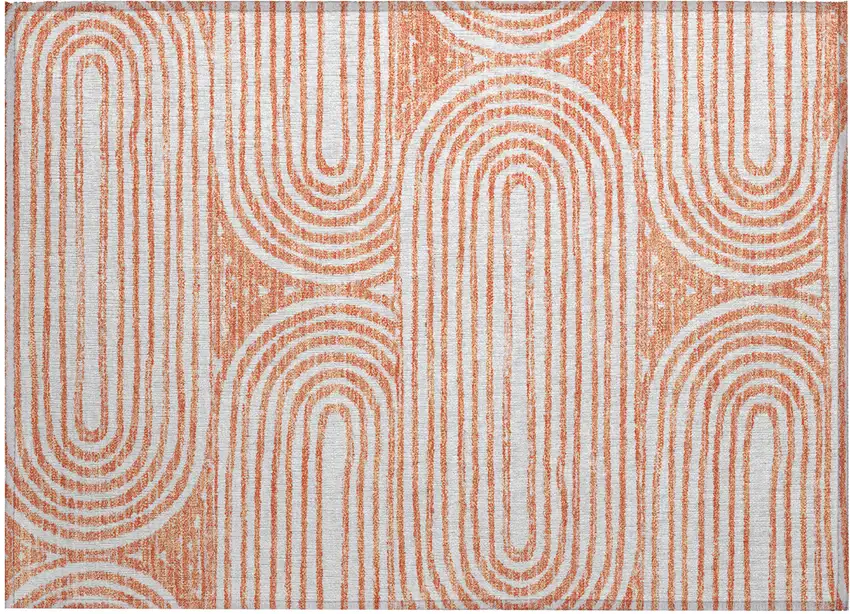 Orange and Ivory Abstract Washable Non Skid Indoor Outdoor Area Rug Photo 2
