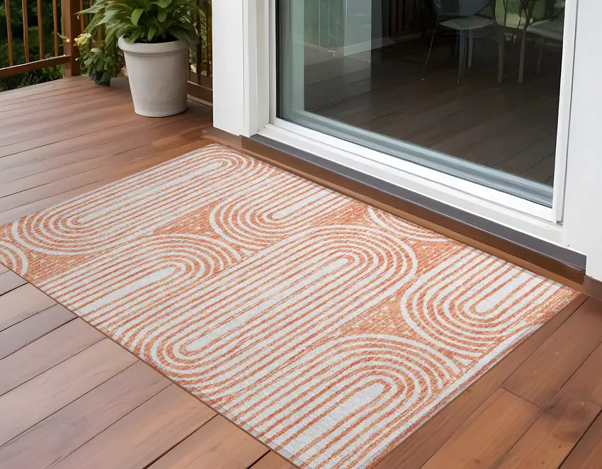 Salmon Abstract Washable Non Skid Indoor Outdoor Area Rug Photo 1