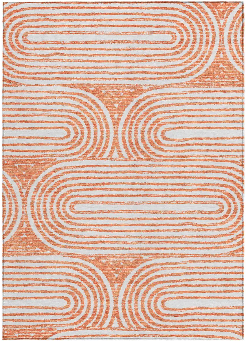 Salmon Abstract Washable Non Skid Indoor Outdoor Area Rug Photo 2