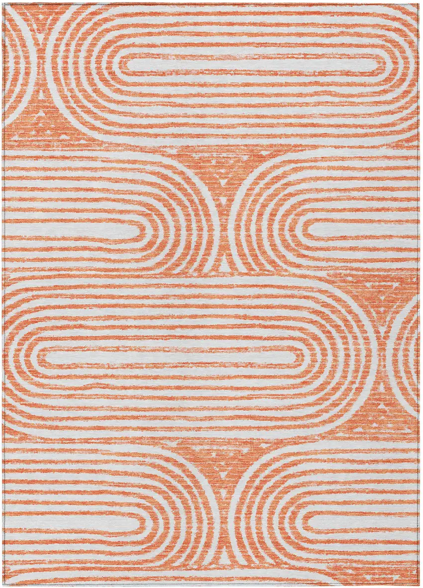Salmon Abstract Washable Non Skid Indoor Outdoor Area Rug Photo 1