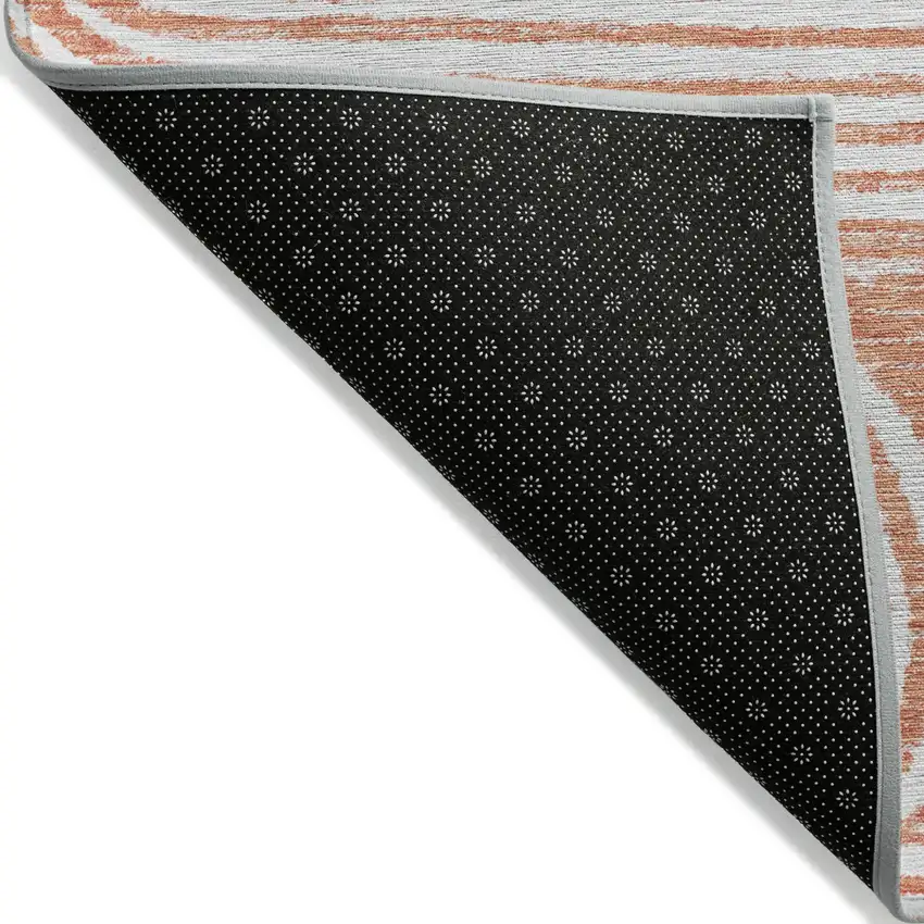 Orange and Ivory Abstract Washable Non Skid Indoor Outdoor Area Rug Photo 3