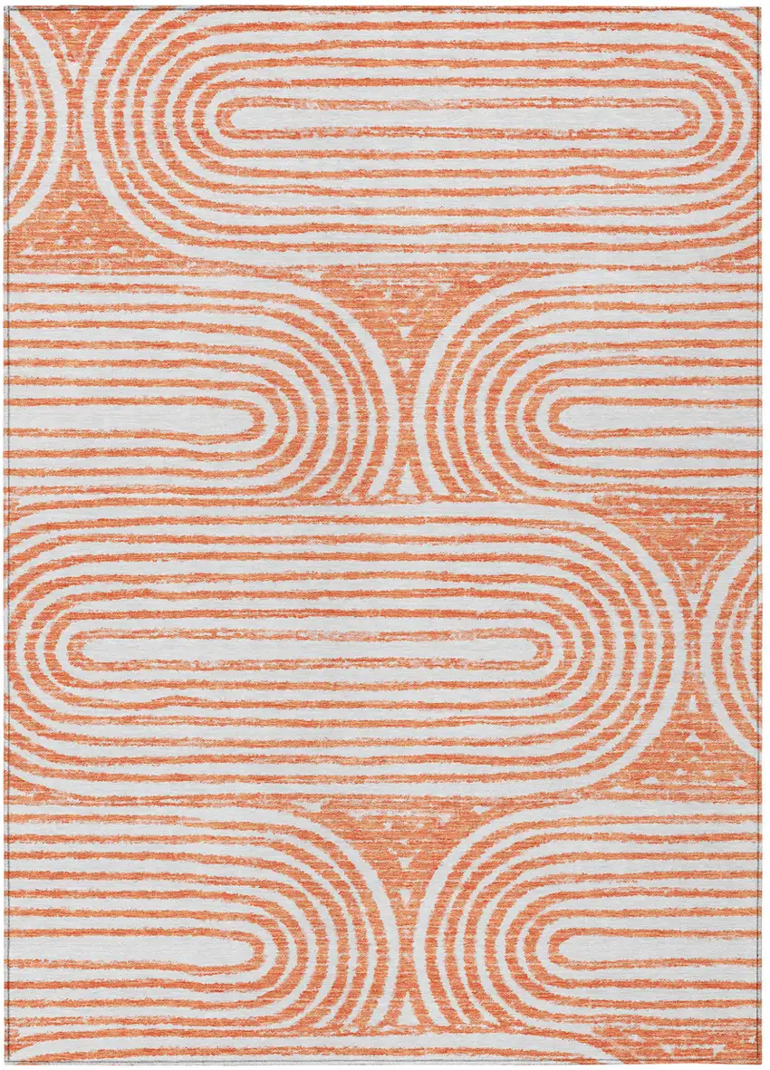 Orange and Ivory Abstract Washable Non Skid Indoor Outdoor Area Rug Photo 2