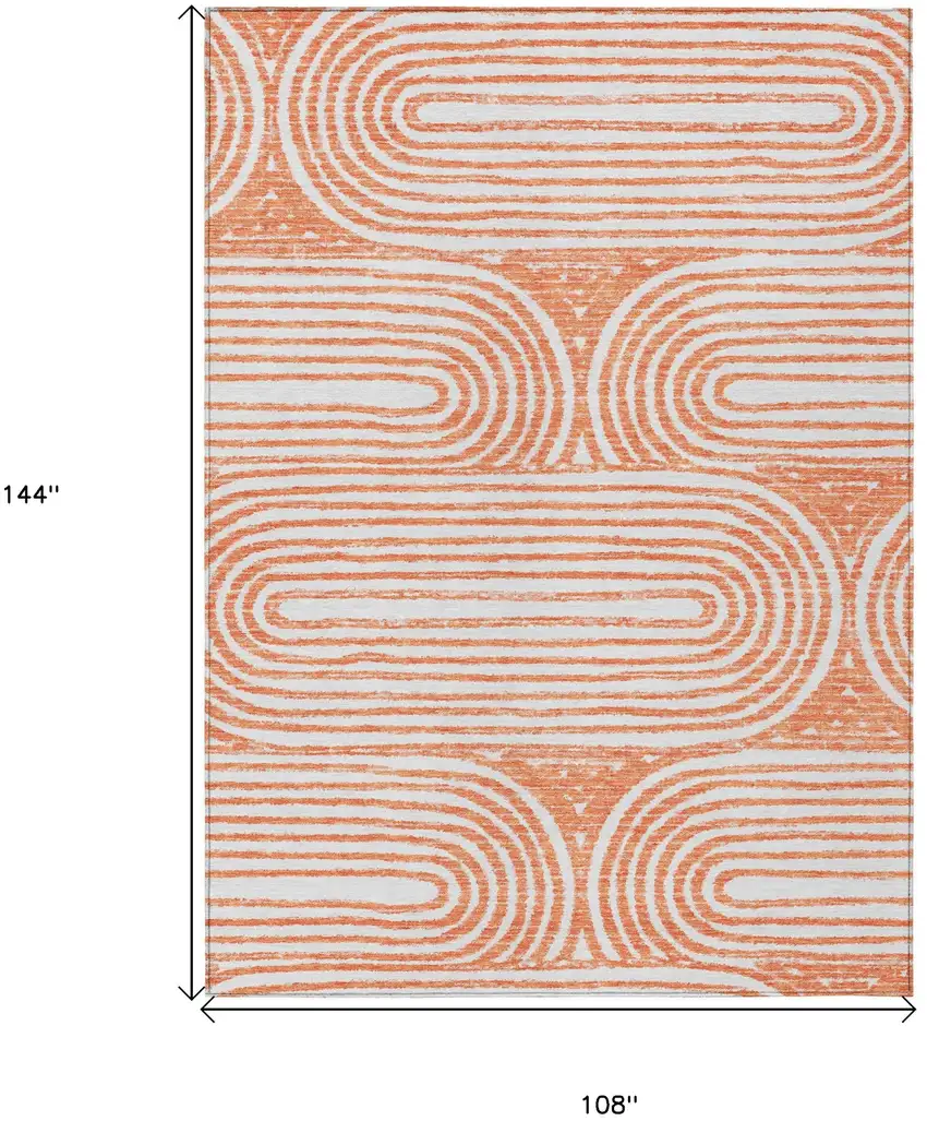 Orange and Ivory Abstract Washable Non Skid Indoor Outdoor Area Rug Photo 3