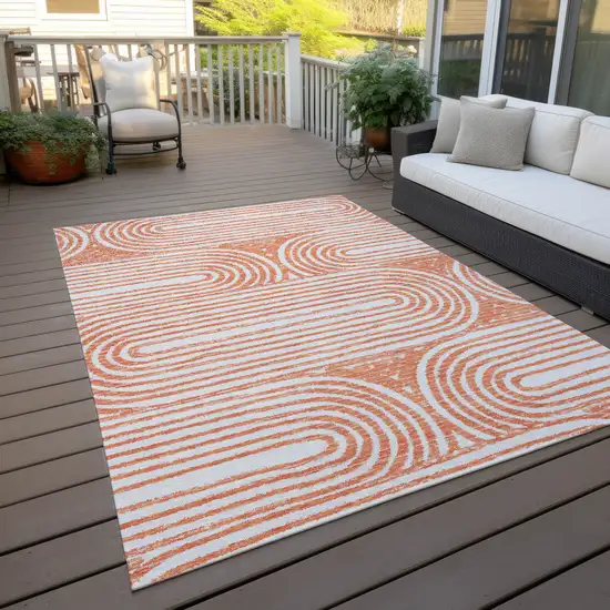 Orange and Ivory Abstract Washable Non Skid Indoor Outdoor Area Rug Photo 9