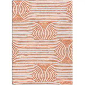 Photo of Salmon Abstract Washable Non Skid Indoor Outdoor Area Rug