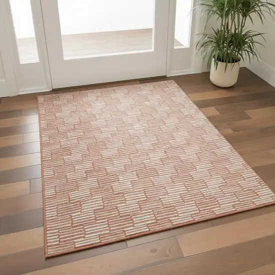Salmon And Beige Abstract Geometric Washable Area Rug With UV Protection Photo 2