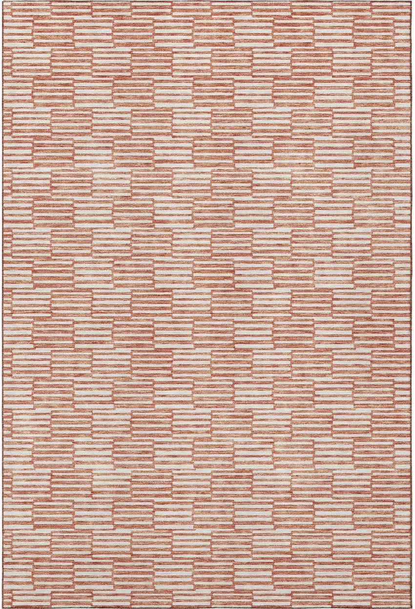 Salmon And Beige Abstract Geometric Washable Area Rug With UV Protection Photo 4