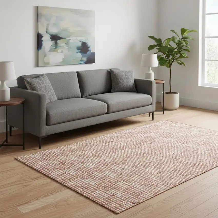 Salmon And Beige Abstract Geometric Washable Area Rug With UV Protection Photo 2