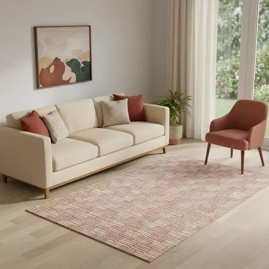 Salmon And Beige Abstract Geometric Washable Area Rug With UV Protection Photo 1
