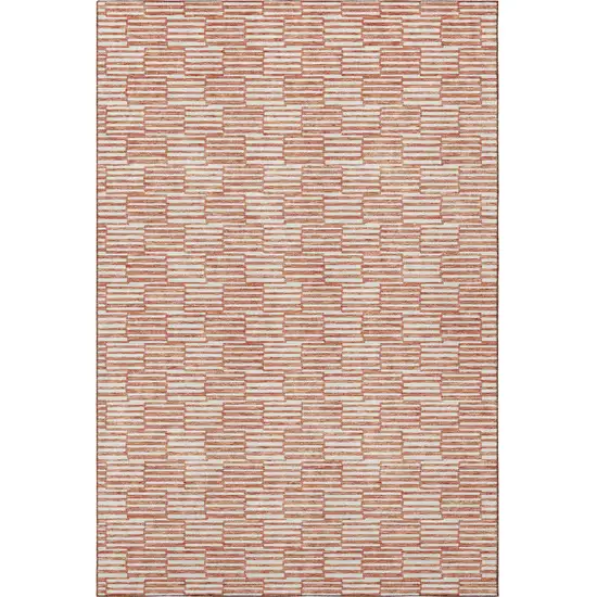 Salmon And Beige Abstract Geometric Washable Area Rug With UV Protection Photo 4