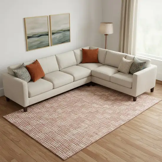 Salmon And Beige Abstract Geometric Washable Area Rug With UV Protection Photo 1