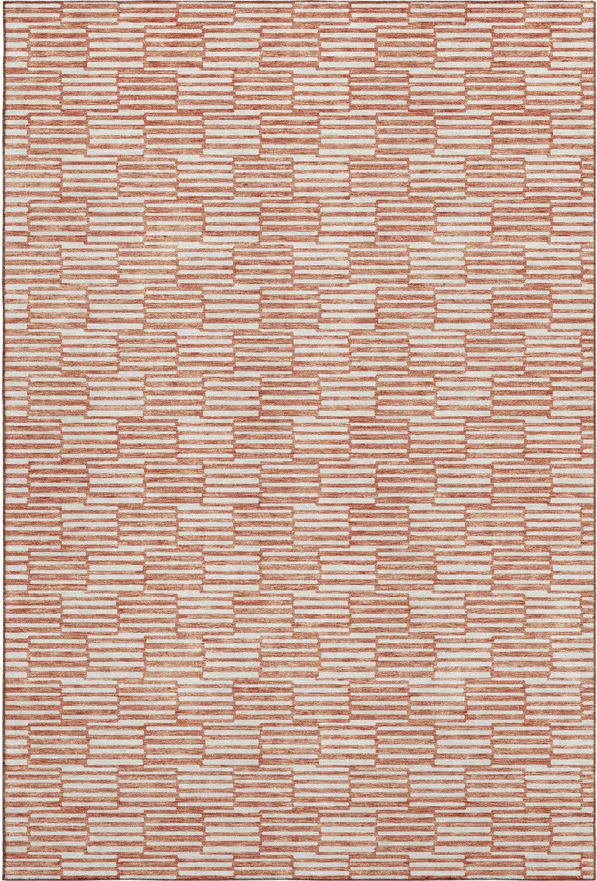 Salmon And Beige Abstract Geometric Washable Area Rug With UV Protection Photo 1