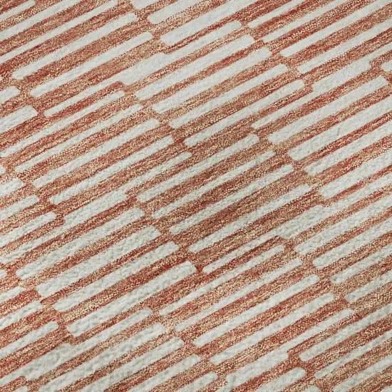 Salmon And Beige Abstract Geometric Washable Area Rug With UV Protection Photo 8