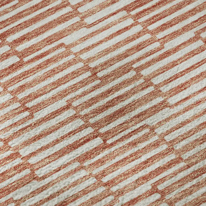 Salmon And Beige Abstract Geometric Washable Area Rug With UV Protection Photo 8